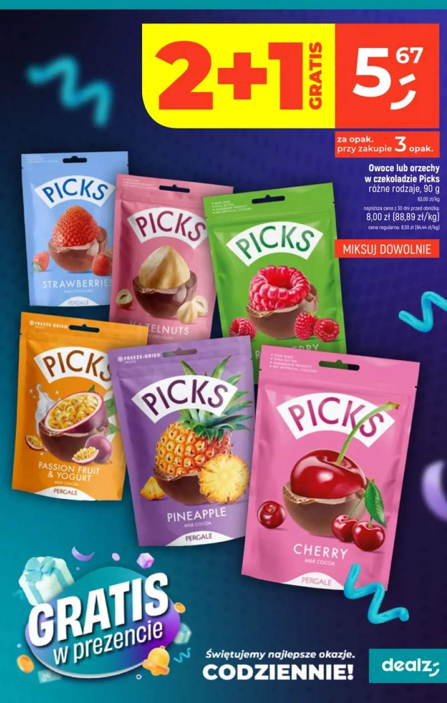 Owoce lub orzechy w czekoladzie różne rodzaje