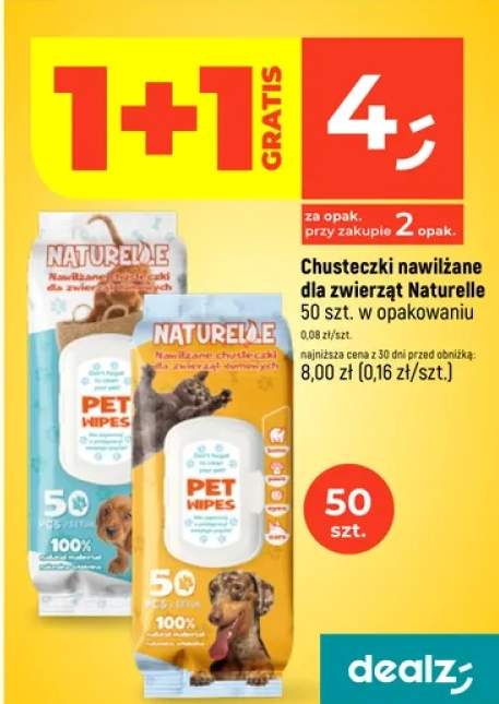 Chusteczki nawilżane dla zwierząt Naturelle 50 szt. w opakowaniu