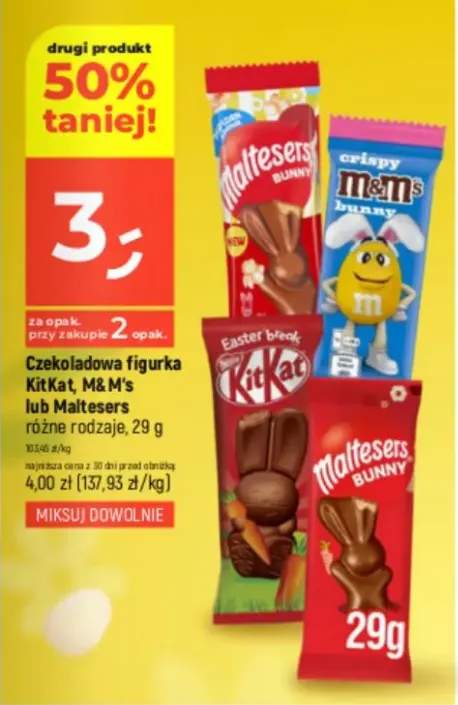 Czekoladowa figurka KitKat, M&M's lub Maltesers różne rodzaje
