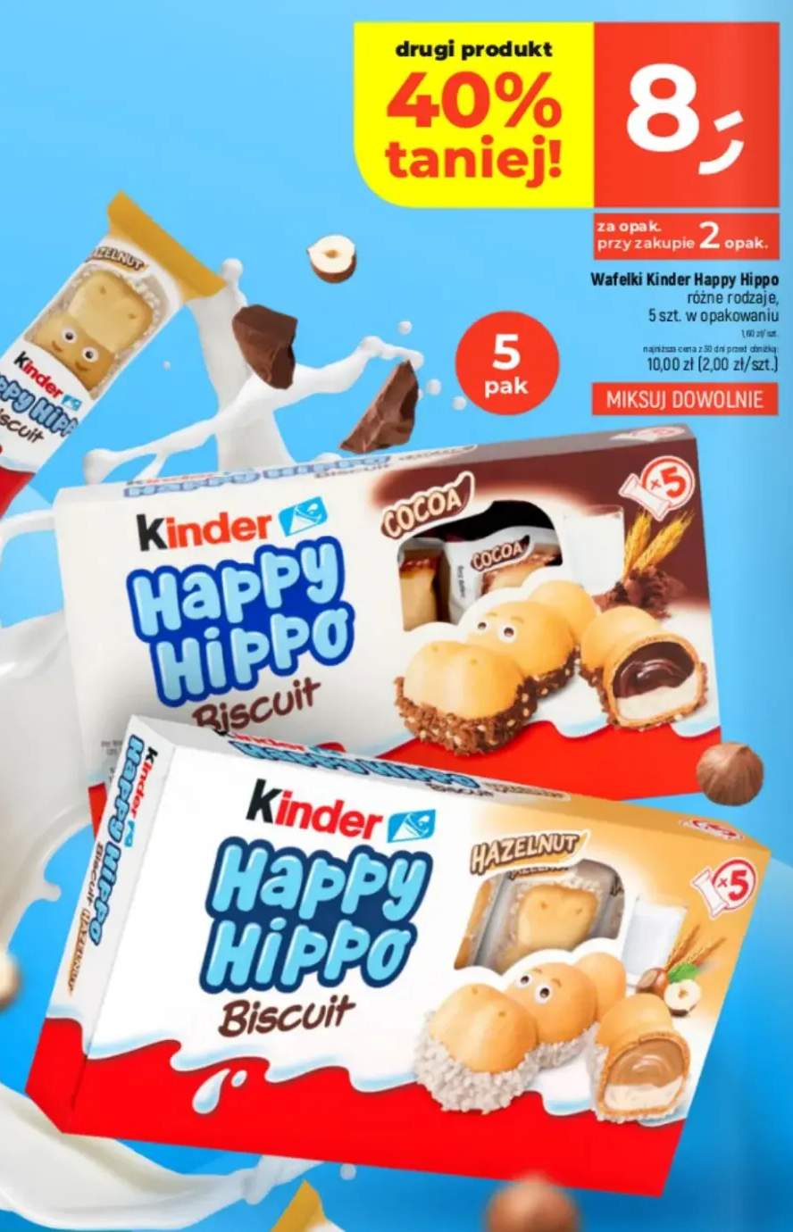 Wafelki Kinder Happy Hippo różne rodzaje, 5 szt. w opakowaniu