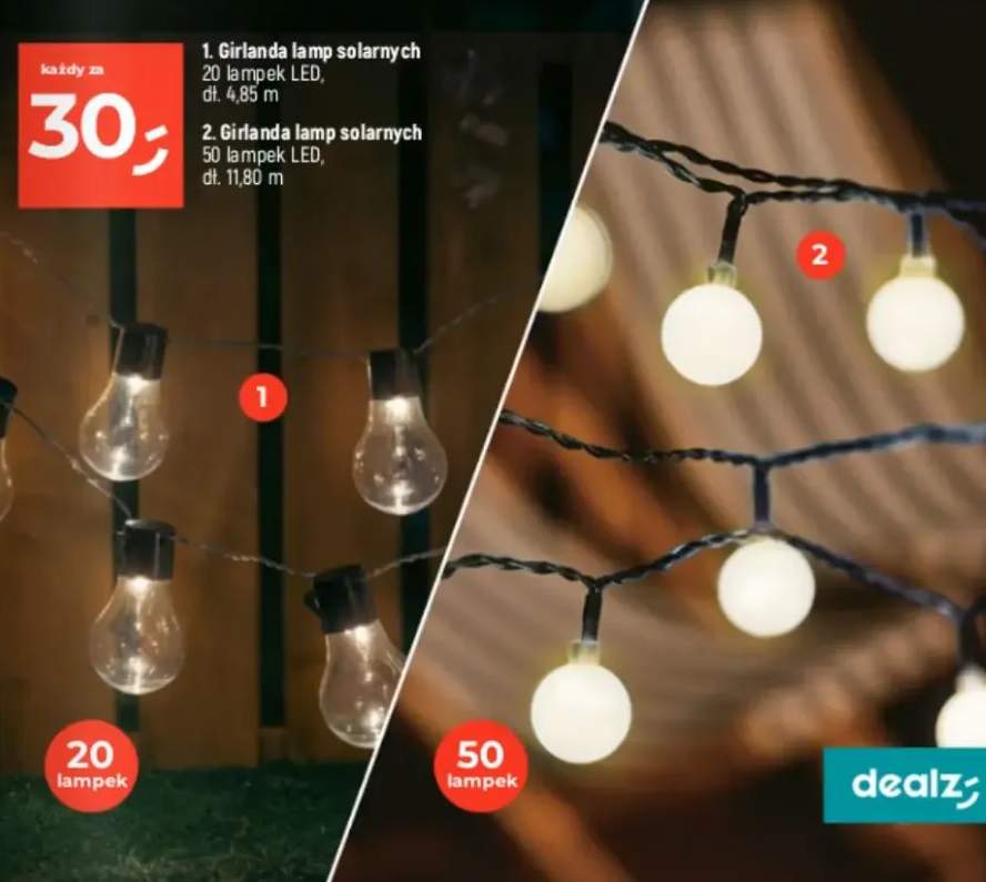 Girlanda lamp solarnych 20 lampek LED, dł. 4,85 m