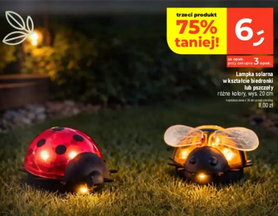 Lampka solarna w kształcie biedronki lub pszczoły różne kolory