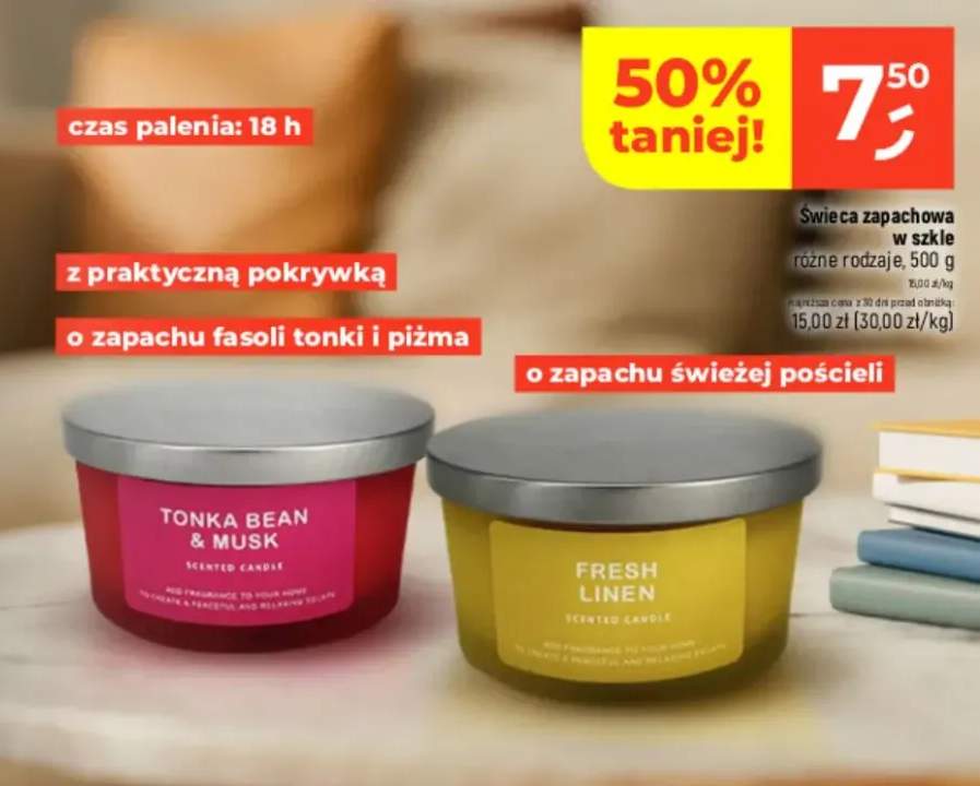 Świeca zapachowa w szkle różne rodzaje Fresh Linen