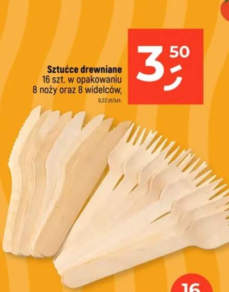 Sztućce drewniane 16 szt. w opakowaniu 8 noży oraz 8 widelców