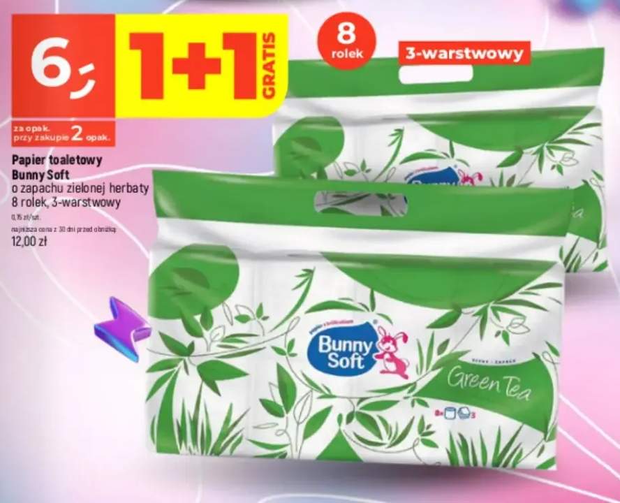 Papier toaletowy Bunny Soft o zapachu zielonej herbaty 3-warstwowy