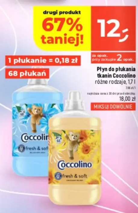 Płyn do płukania tkanin Coccolino fresh & soft blue splash 68 płukań