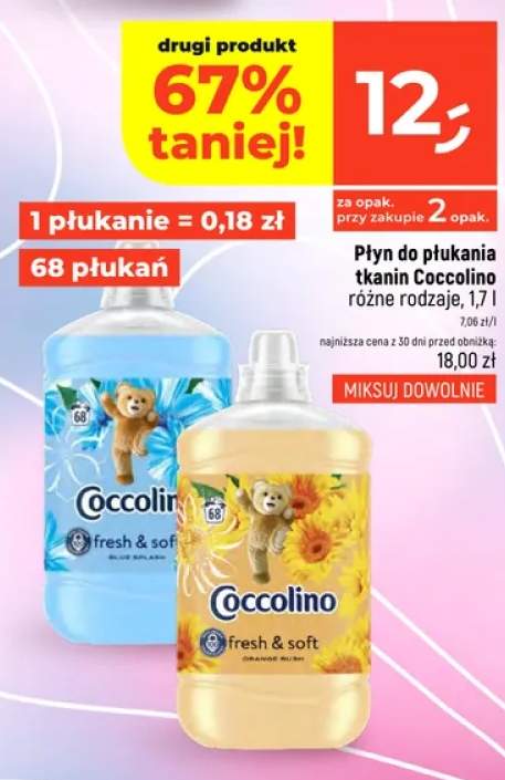 Płyn do płukania tkanin Coccolino fresh & soft blue splash 68 płukań
