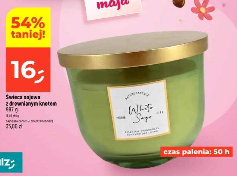 Świeca sojowa z drewnianym knotem Nature Essence White Sage 997g 50h