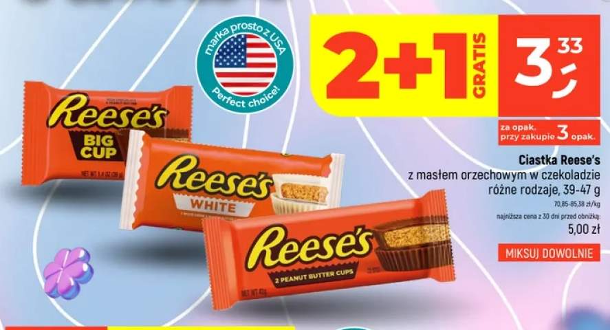 Ciastka Reese's 2 Peanut Butter Cups z masłem orzechowym w czekoladzie