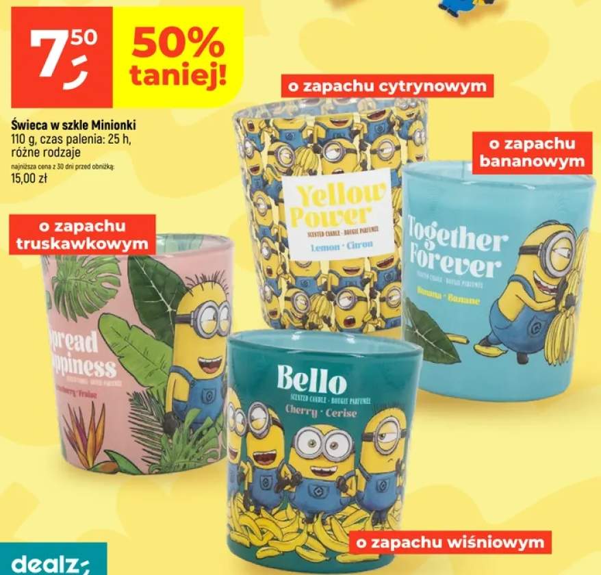 Świeca w szkle Minionki o zapachu bananowym 25h