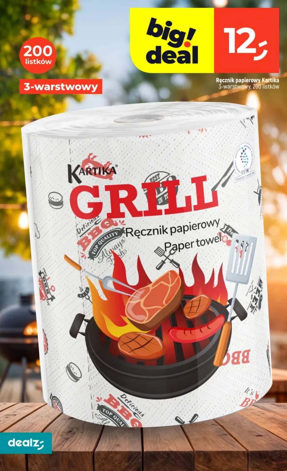 Ręcznik papierowy Kartika Grill 3-warstwowy 200 listków