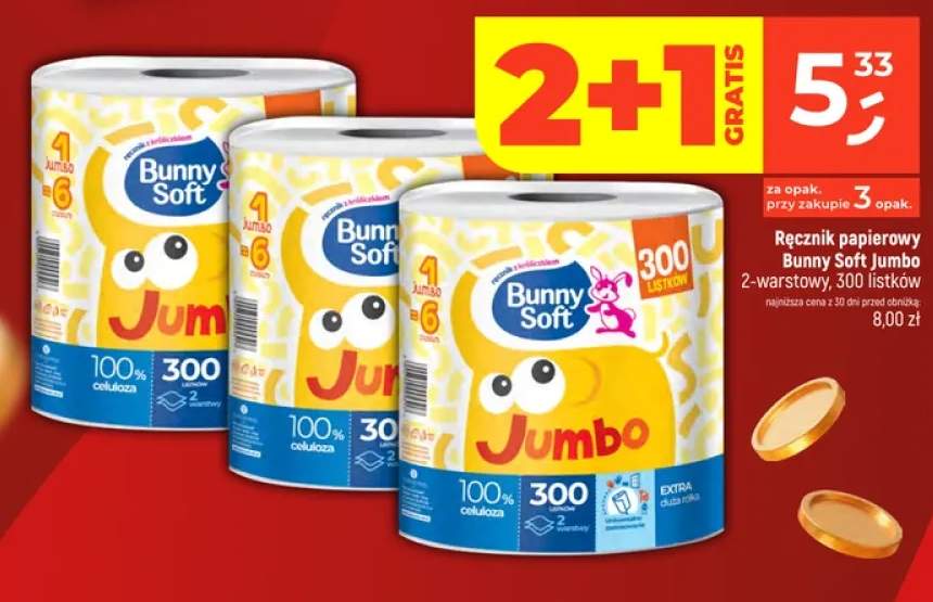 Ręcznik papierowy Bunny Soft Jumbo 2-warstwowy 300 listków