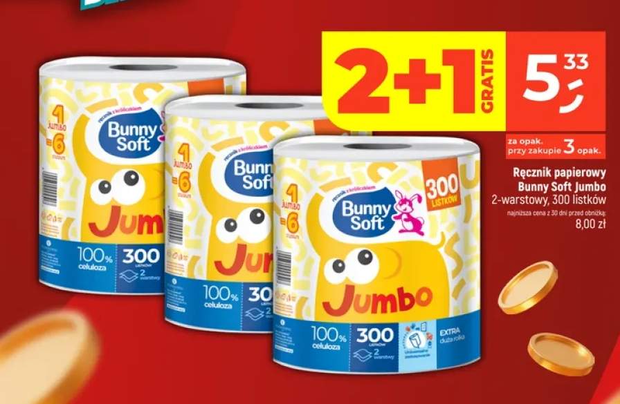 Ręcznik papierowy Bunny Soft Jumbo 2-warstwowy 300 listków