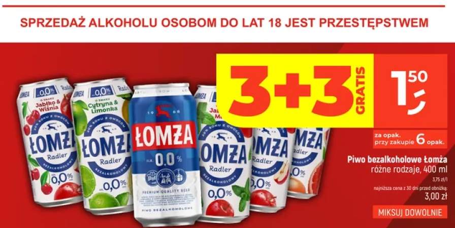 Piwo bezalkoholowe Łomża Radler Arbuz