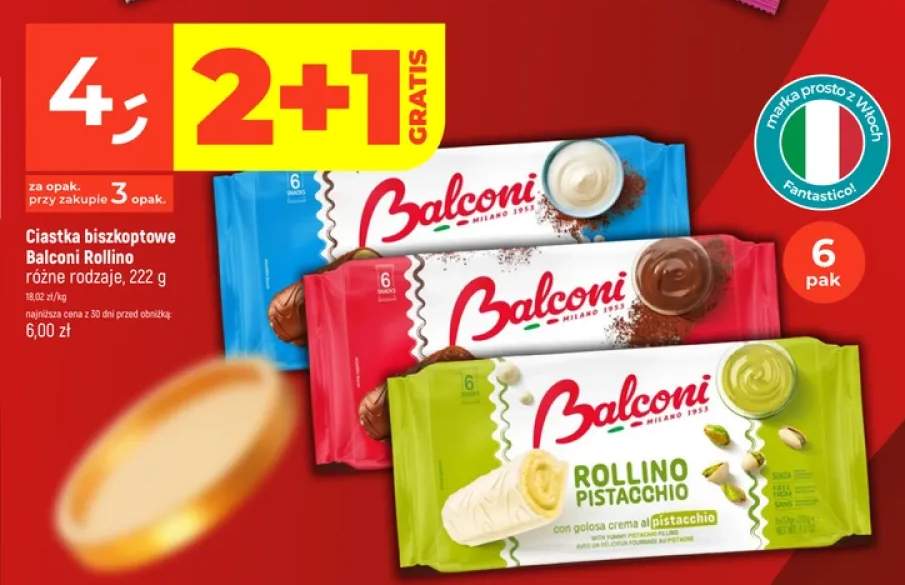 Ciastka biszkoptowe Balconi Rollino Cacao 6-pak