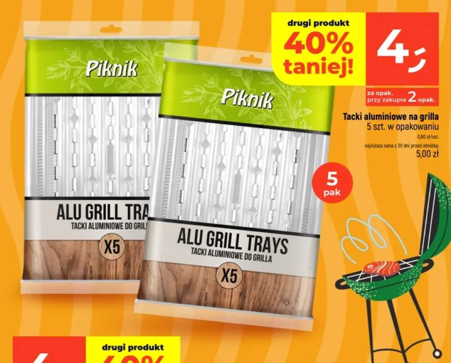 Tacki aluminiowe na grilla Piknik 5-pak