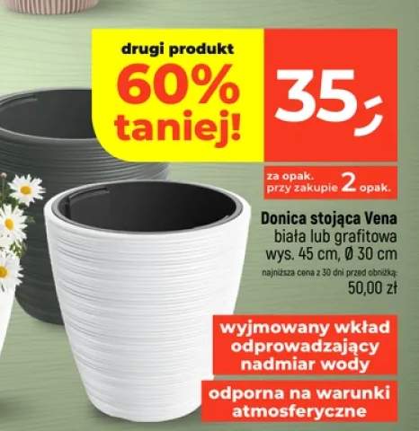 Donica stojąca Vena biała wys. 45 cm, Ø 30 cm