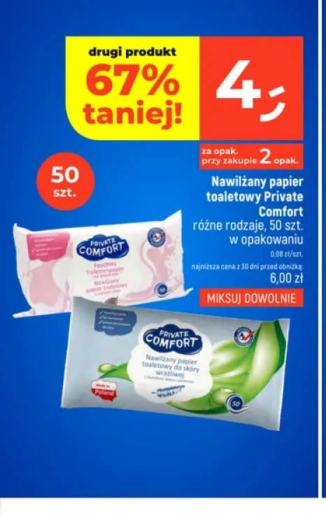 Nawilżany papier toaletowy do skóry wrażliwej Private Comfort