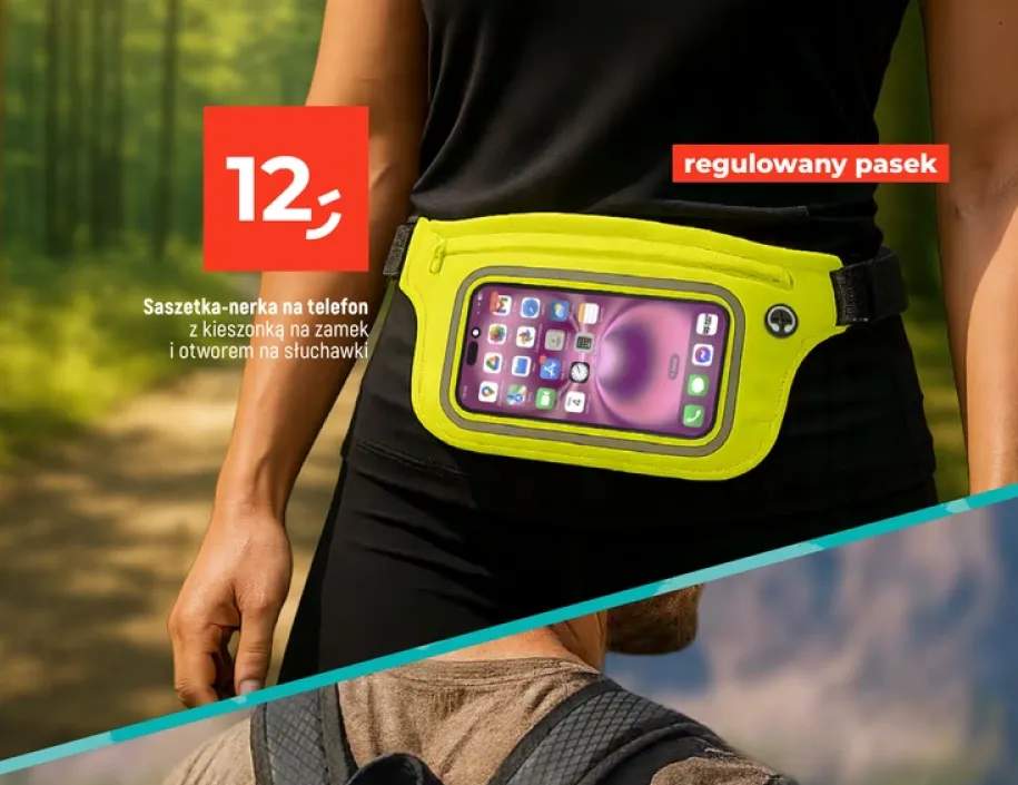 Saszetka-nerka na telefon z kieszonką na zamek i otworem na słuchawki
