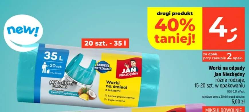 Worki na śmieci z uszami Jan Niezbędny Premium Handles o zapachu Owoców Tropikalnych 20-pak 35 l