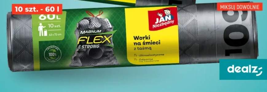 Worki na śmieci z taśmą Jan Niezbędny Magnum Flex & Strong 10-pak 60 l