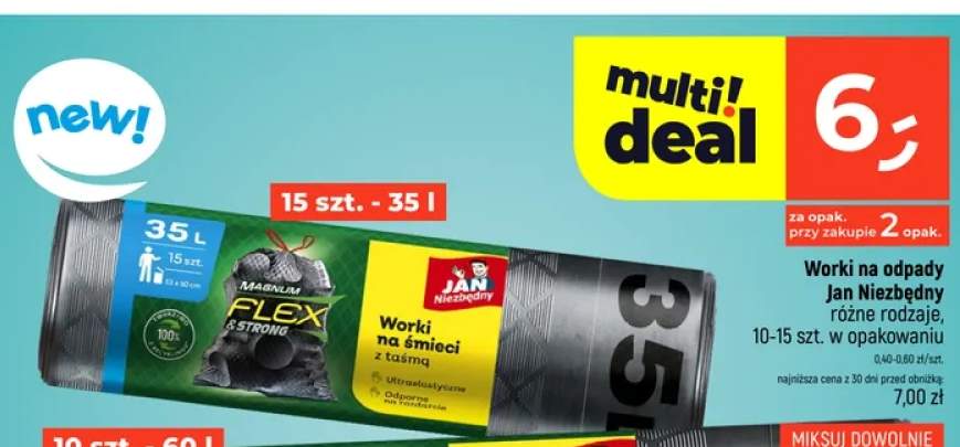 Worki na śmieci z taśmą Jan Niezbędny Magnum Flex & Strong 15-pak 35 l
