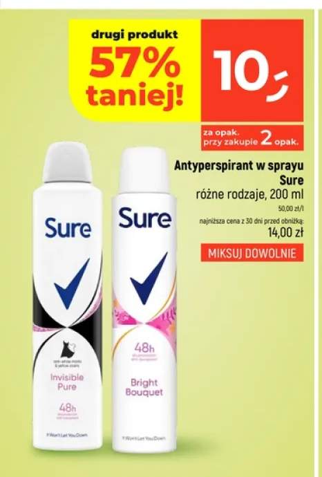 Antyperspirant w sprayu Sure Invisible Pure +1 wariant