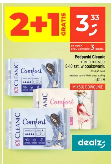Podpaski Cleanic Comfort Super Soft Night +1 wariant
