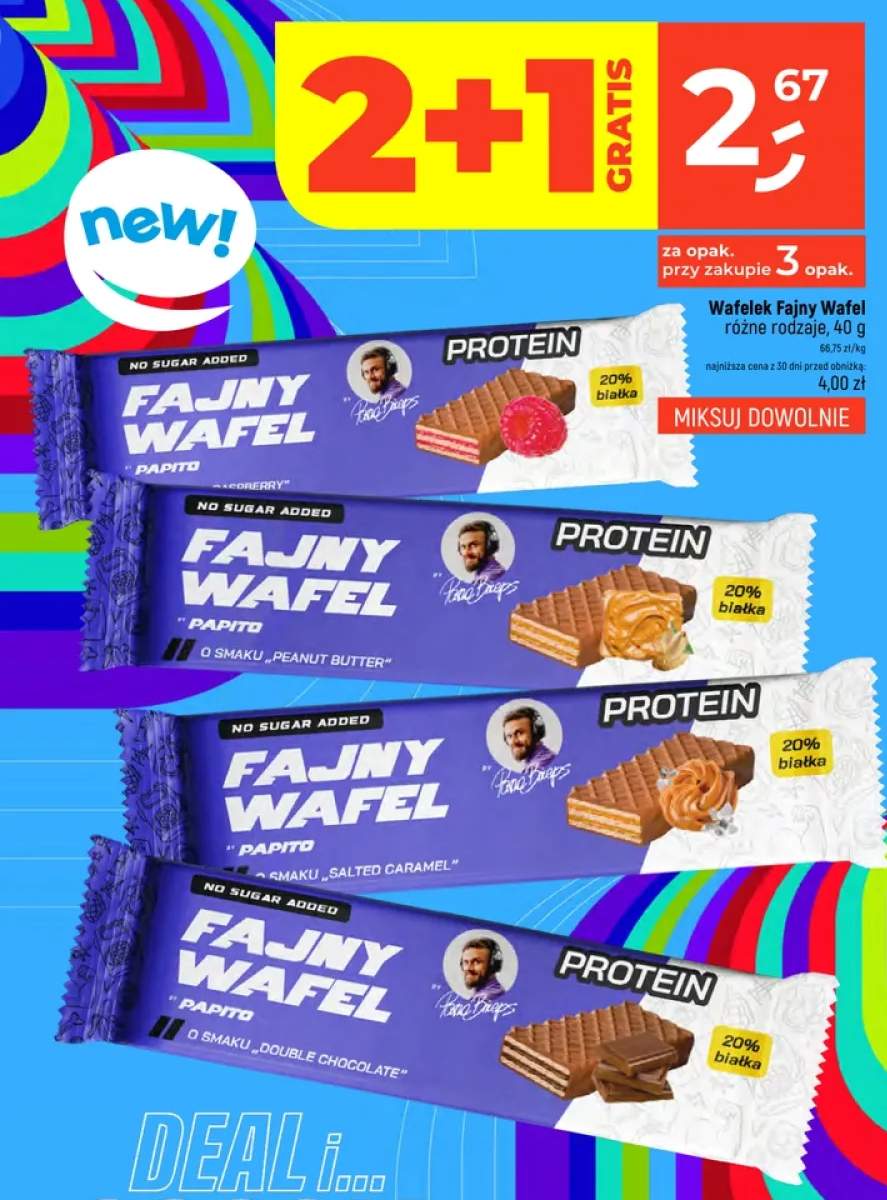 Wafelek proteinowy Fajny Wafel o smaku truskawkowym +3 warianty