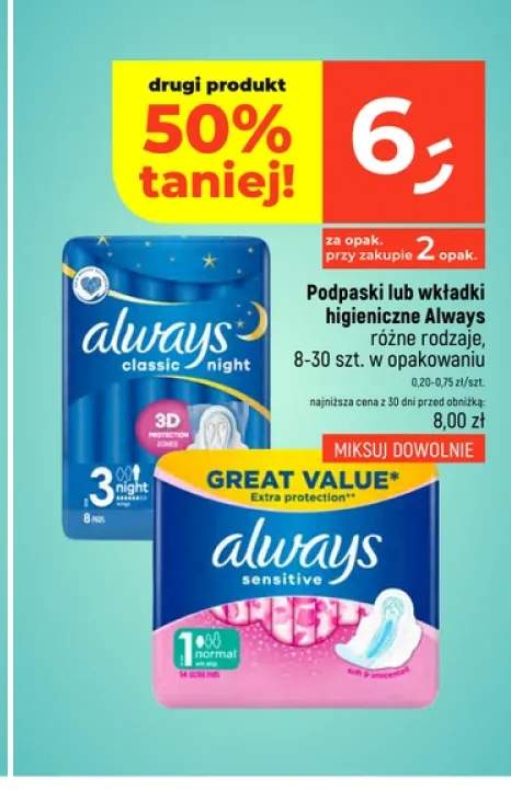 Podpaski Always Sensitive Normal +1 wariant