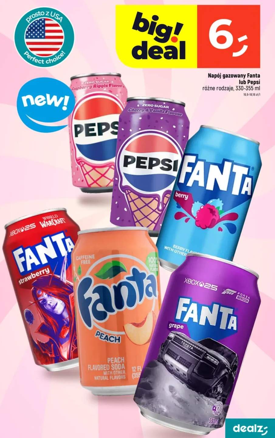 Napój gazowany Pepsi Zero Sugar Raspberry Ripple Flavour +5 wariantów
