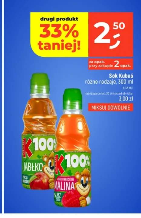 Sok Kubuś jabłko 100% +1 wariant
