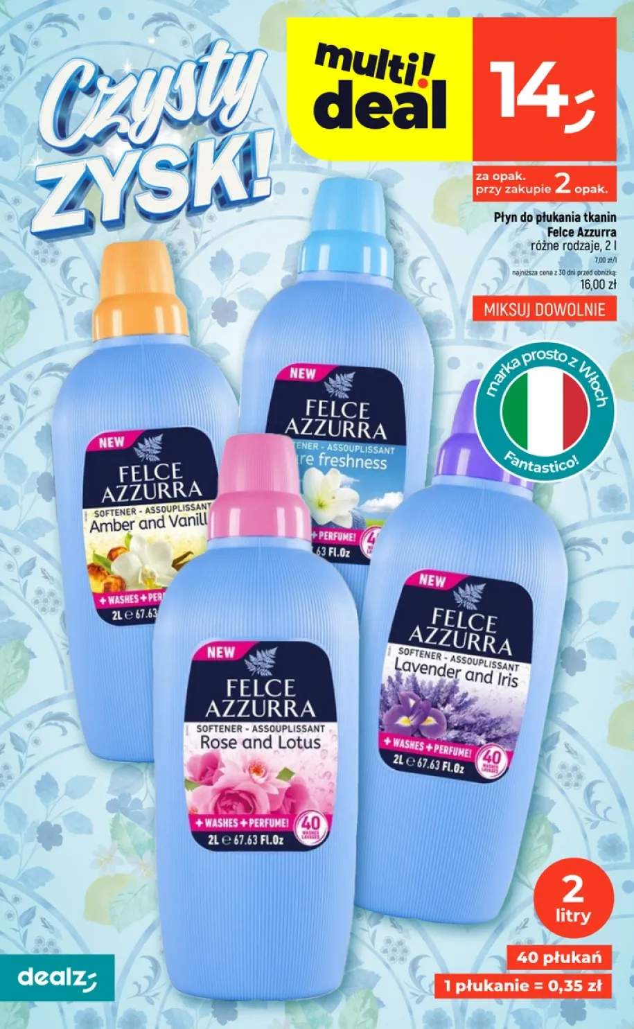 Płyn do płukania tkanin Felce Azzurra Amber and Vanilla +3 warianty
