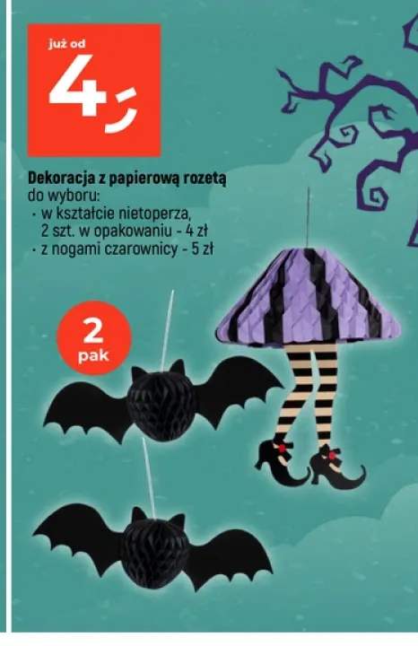 Dekoracja z papierową rozetą w kształcie nietoperza 2-pak +1 wariant