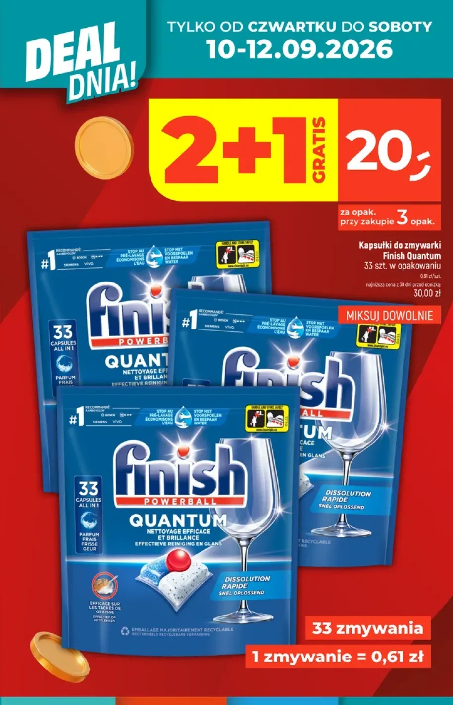 Kapsułki do zmywarki Finish Quantum 33-pak