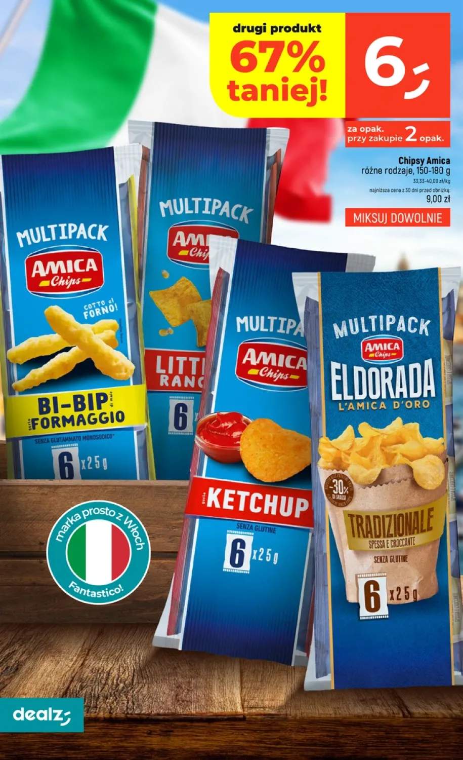 Chipsy Amica Bi-Bip Formaggio 6-pak +3 warianty