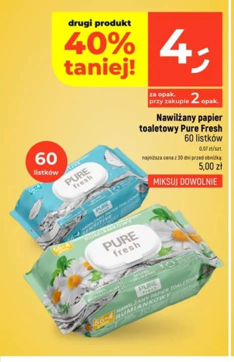 Nawilżany papier toaletowy Pure Fresh Sensitive +1 wariant