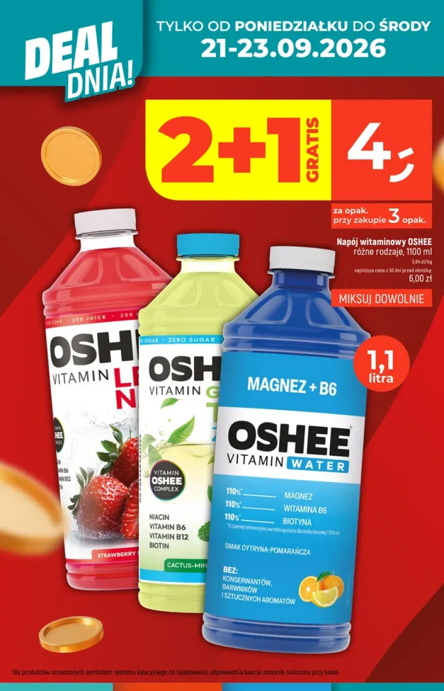 Napój witaminowy Oshee Magnez + B6 cytryna-pomarańcza +2 warianty
