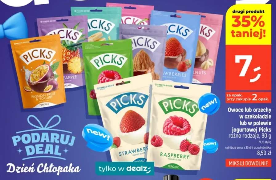 Owoce lub orzechy w czekoladzie lub w polewie jogurtowej Picks