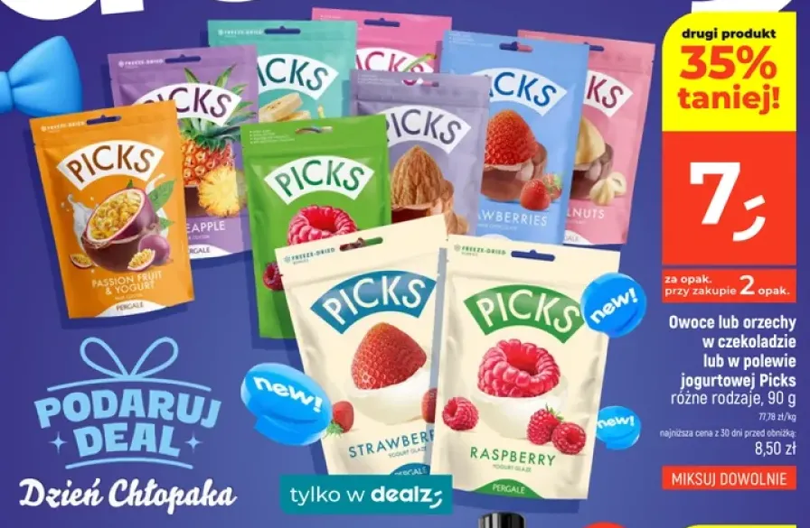 Owoce lub orzechy w czekoladzie lub w polewie jogurtowej Picks