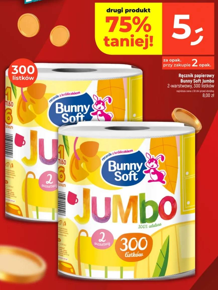 Ręcznik papierowy Bunny Soft Jumbo 2-warstwowy 300 listków