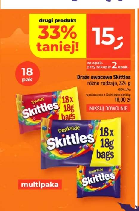 Draże owocowe Skittles Darkside 18-pak 18 g +1 wariant