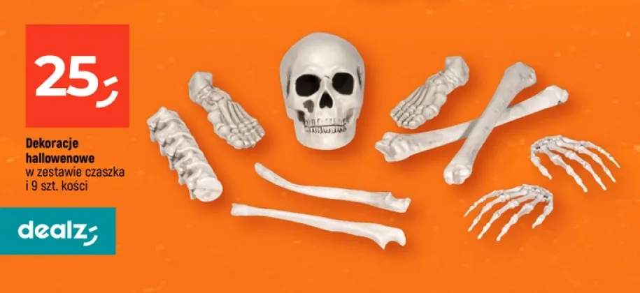 Dekoracje halloweenowe w zestawie czaszka i 9 szt. kości