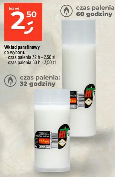 Wkład parafinowy czas palenia 32h +1 wariant