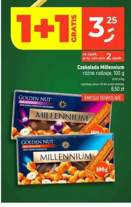 Czekolada Millennium Golden Nut z orzechami laskowymi i rodzynkami +1 wariant