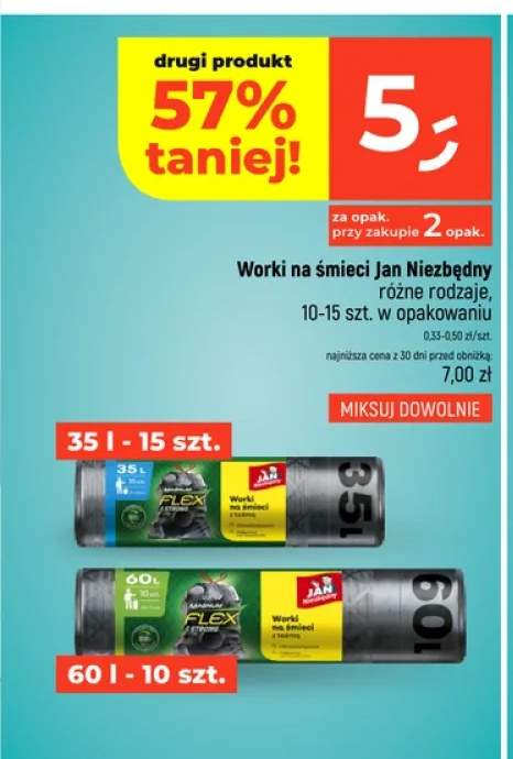 Worki na śmieci Jan Niezbędny Magnum Flex & Strong z taśmą 35 l 15-pak