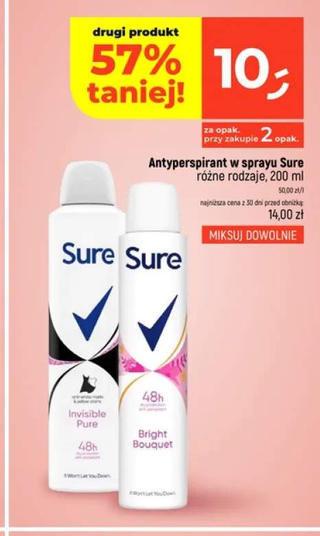Antyperspirant w sprayu Sure Invisible Pure +1 wariant