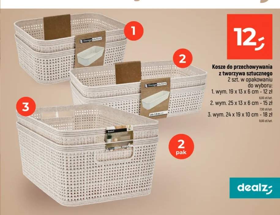 Kosze do przechowywania z tworzywa sztucznego 2-pak 25x13x6 cm Storage Solutions +2 warianty