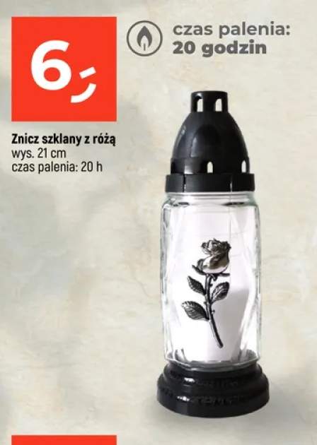 Znicz szklany z różą czas palenia 20h