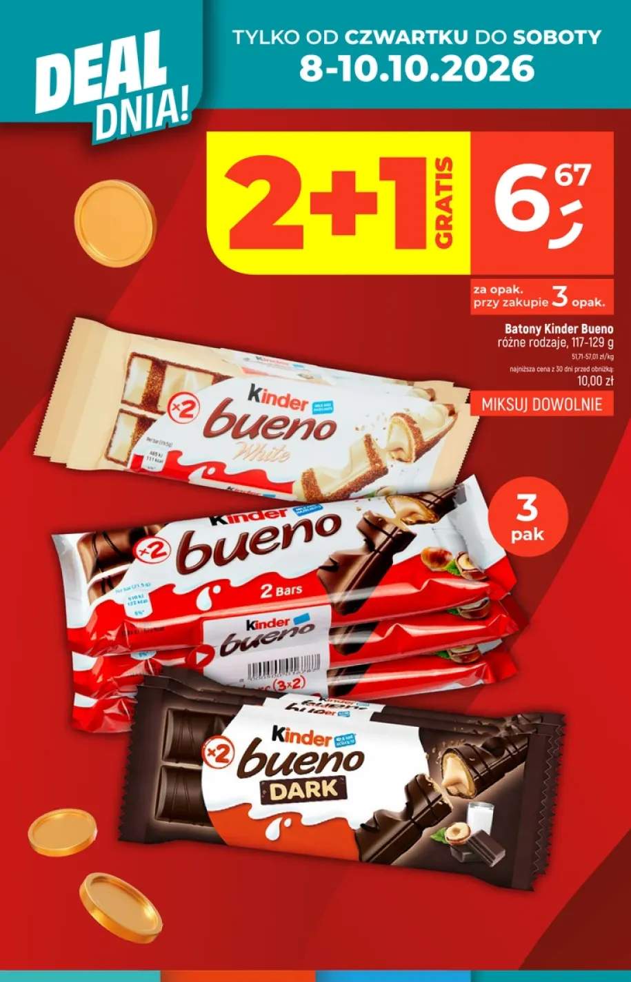 Baton Kinder Bueno White 3-pak